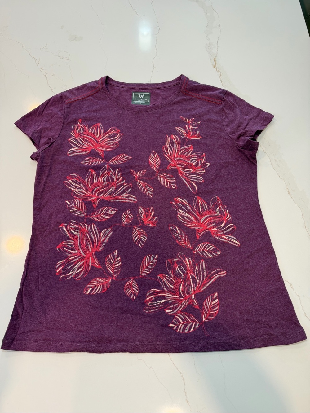 White Sierra Plum Tee with Red Floral Print